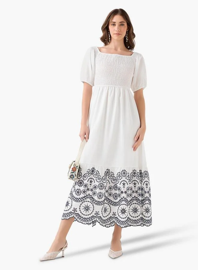2Xtremz 2Xtremz Smocked Midi Dress with Embroidered Hem